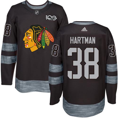 Adidas Blackhawks #38 Ryan Hartman Black 1917-100th Anniversary Stitched NHL Jersey